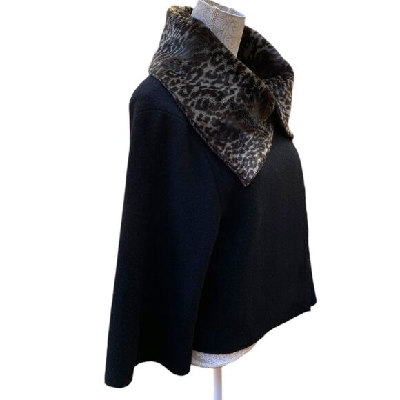 Peck & Peck Collection 100% wool black jacket cape faux fur collar mob wife Sz L - Picture 4 of 9